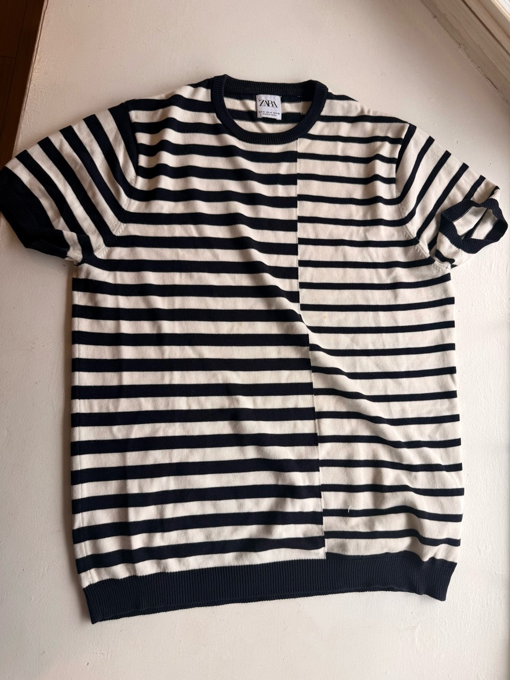 ZARA Black & White Horizontal Stripe Short Sleeve Knit Tee